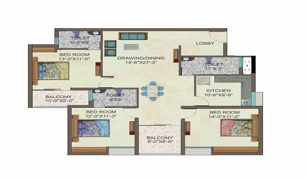 Prestige Raintree Park 3 BHK Apartment Floor Plan