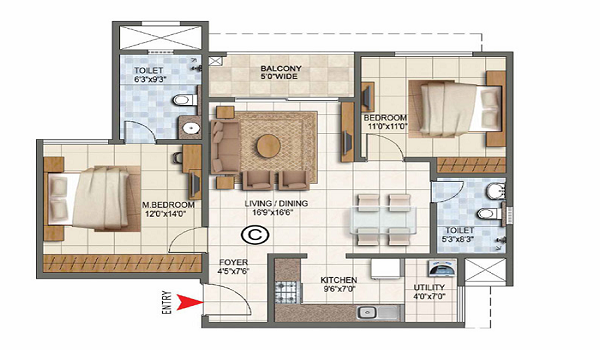 Featured Image of Prestige Raintree Park 3 BHK Apartment Floor Plan
